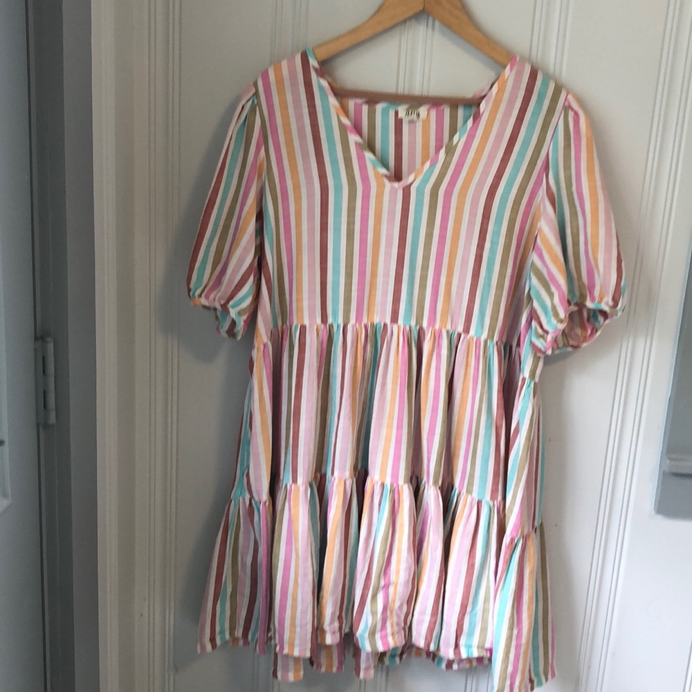 XL striped dress with tiered ruffles